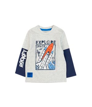 Polera Doble Manga Cosmic Bebé Niño Gris Melange 3 a 24 Meses