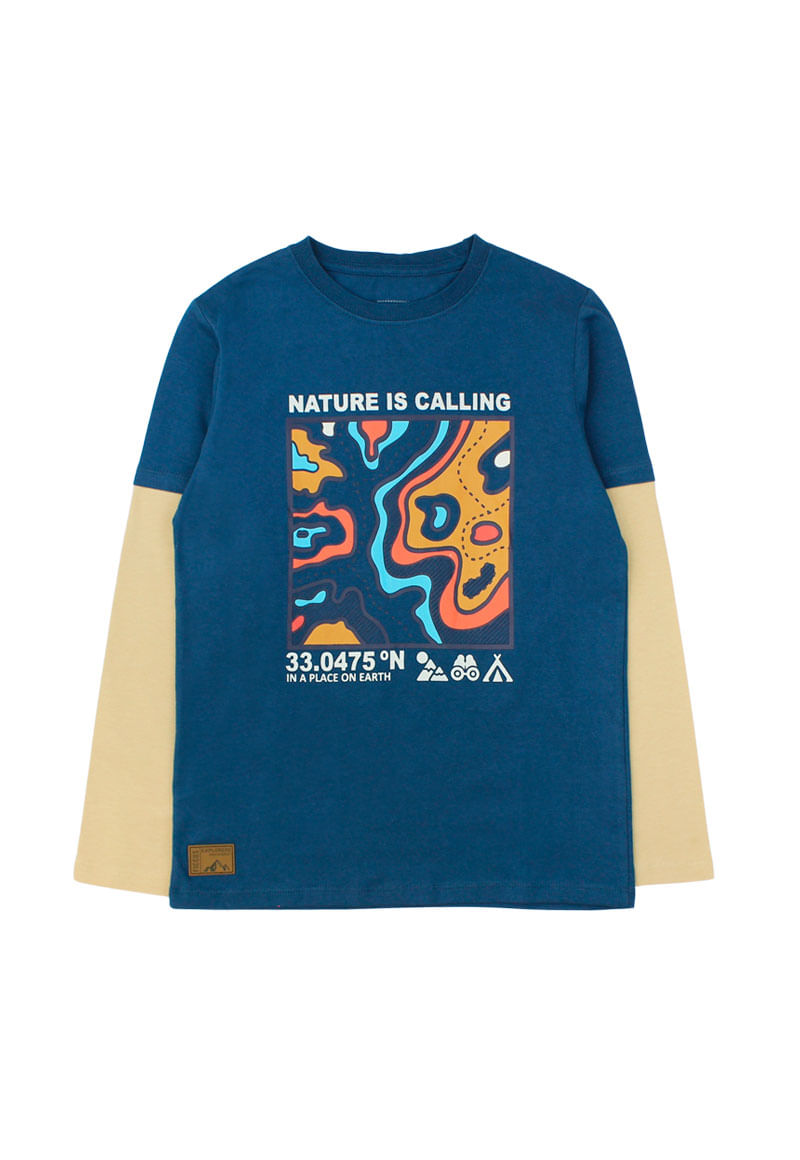 Polera Niño Doble Manga Básica Petróleo